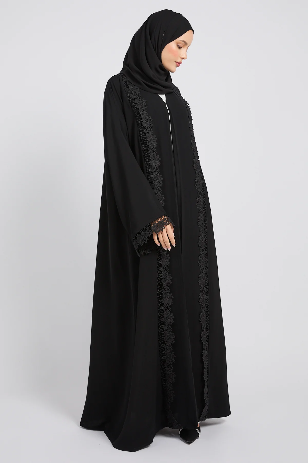 Premium Aria Lace Black Open Abaya - Image 7