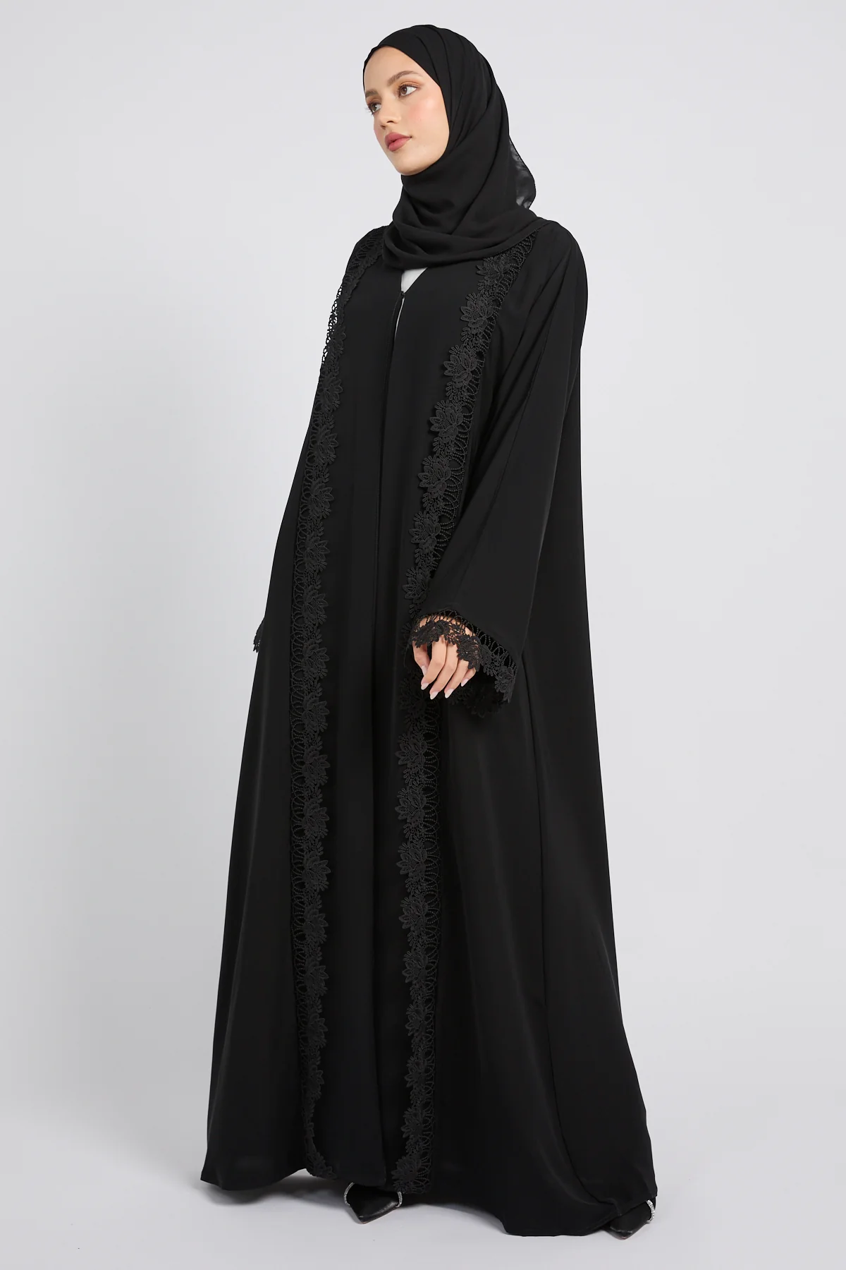 Premium Aria Lace Black Open Abaya - Image 8