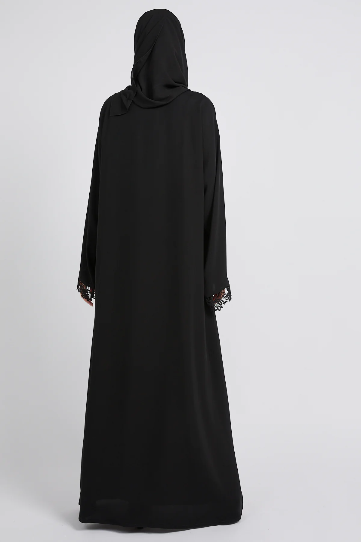 Premium Aria Lace Black Open Abaya - Image 9