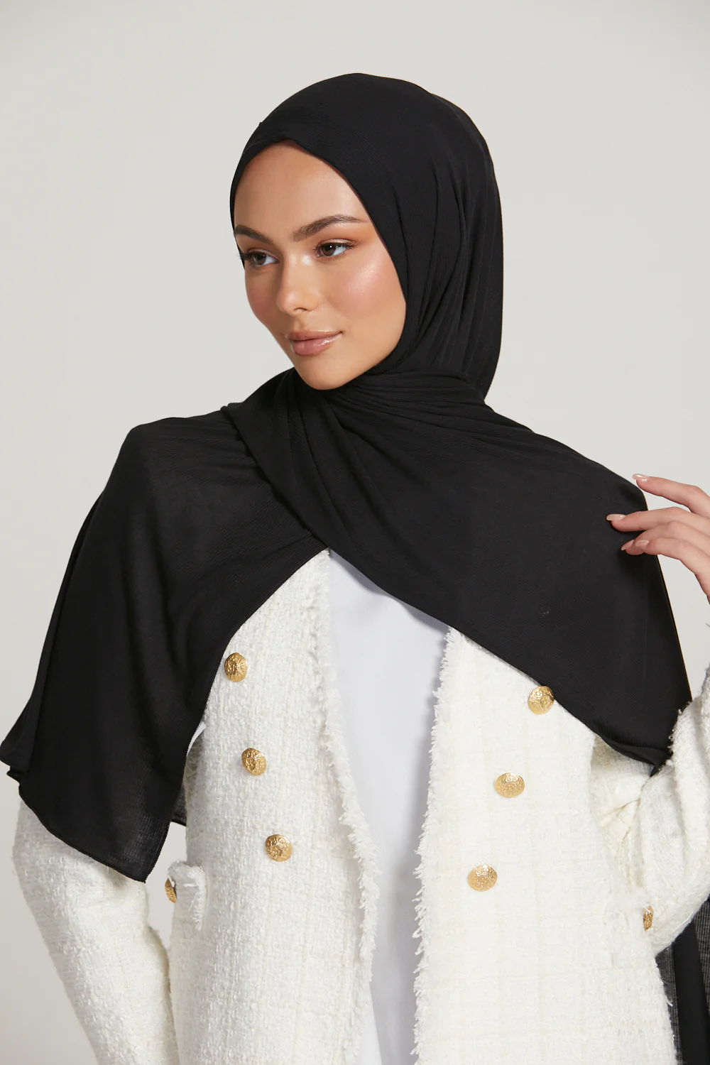 Premium Bamboo Ribbed Jersey Hijab - Black - Image 2