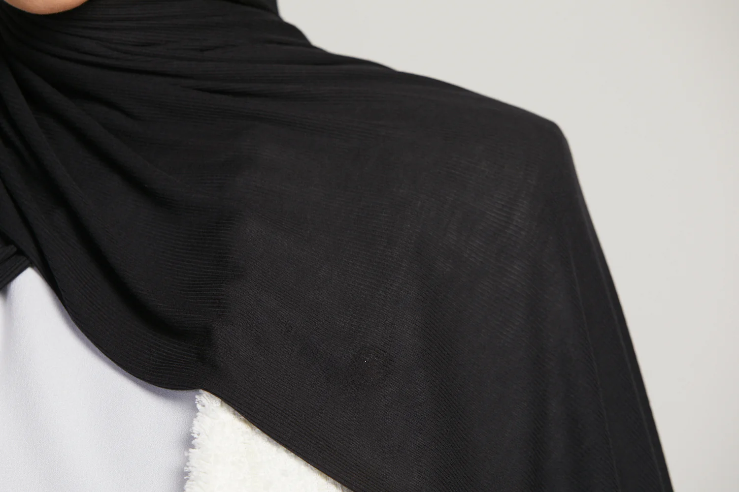 Premium Bamboo Ribbed Jersey Hijab - Black - Image 4