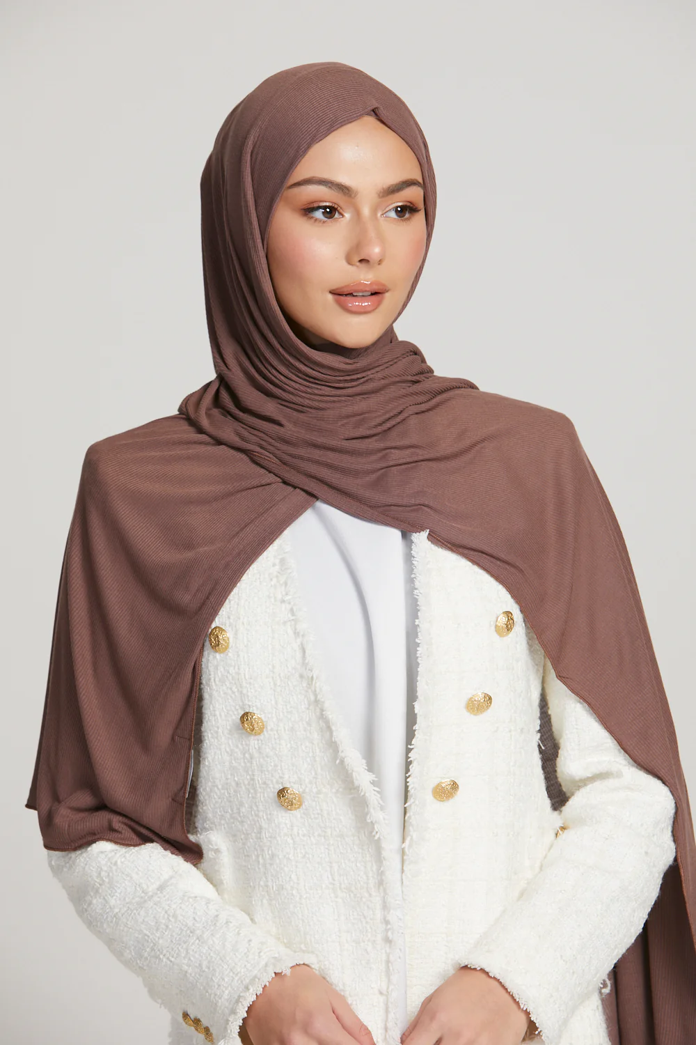 Premium Bamboo Ribbed Jersey Hijab - Hazel - Image 2