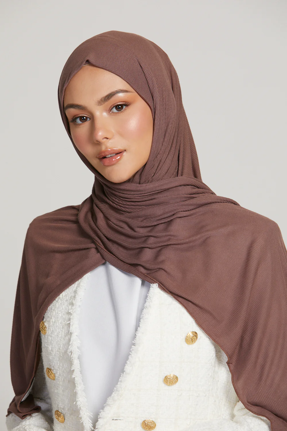 Premium Bamboo Ribbed Jersey Hijab - Hazel - Image 3
