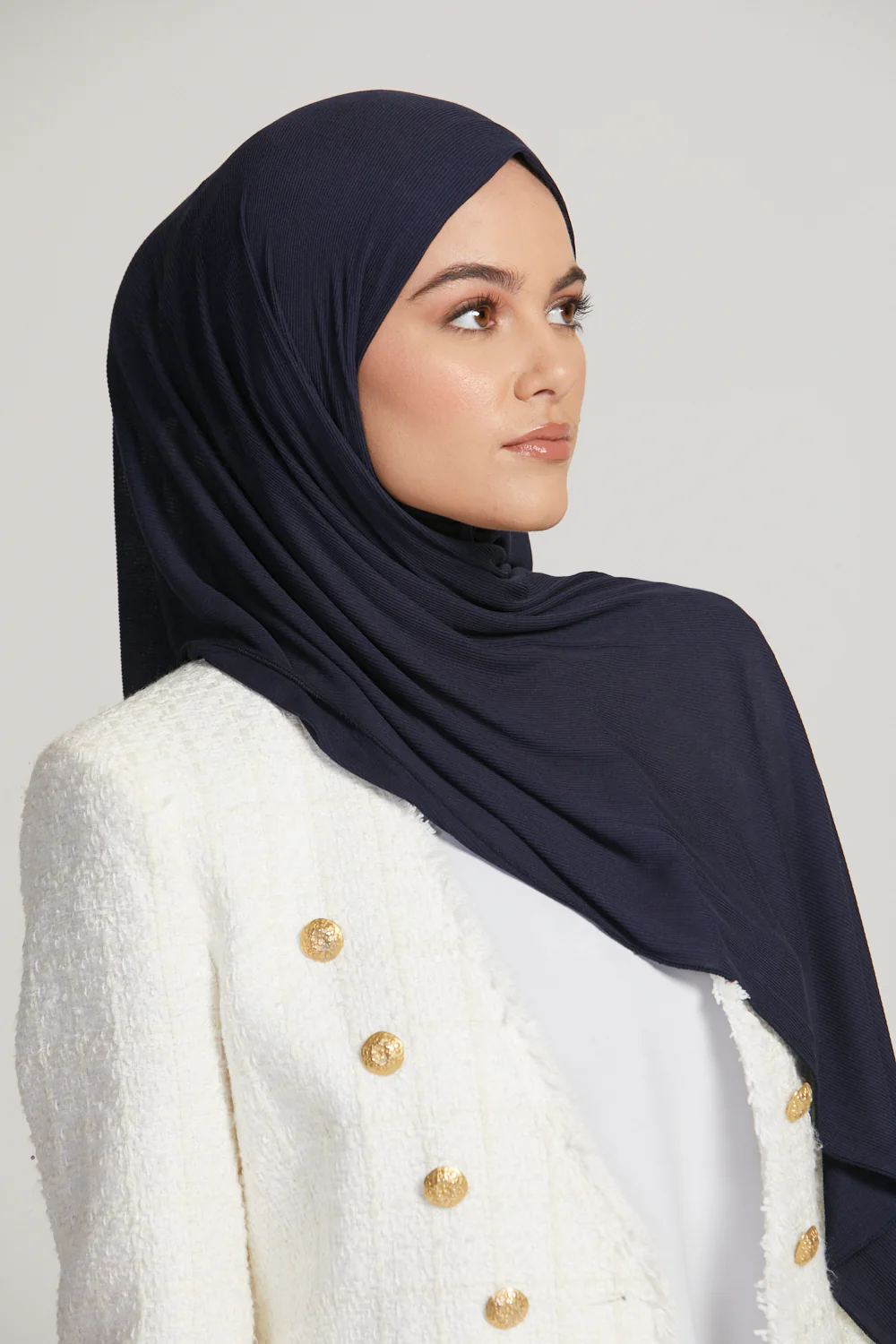 Premium Bamboo Ribbed Jersey Hijab - Navy