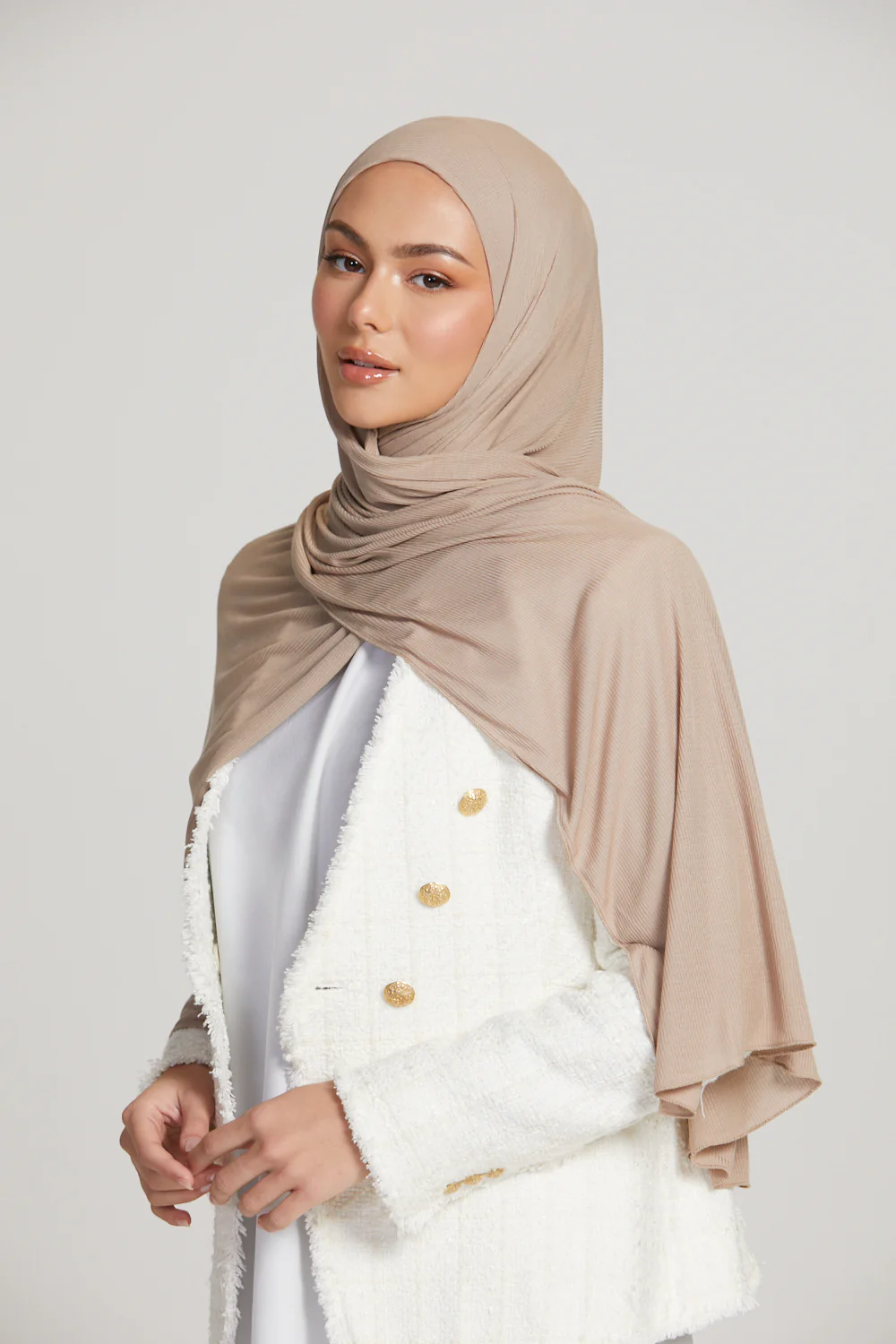 Premium Bamboo Ribbed Jersey Hijab - Nude - Image 2