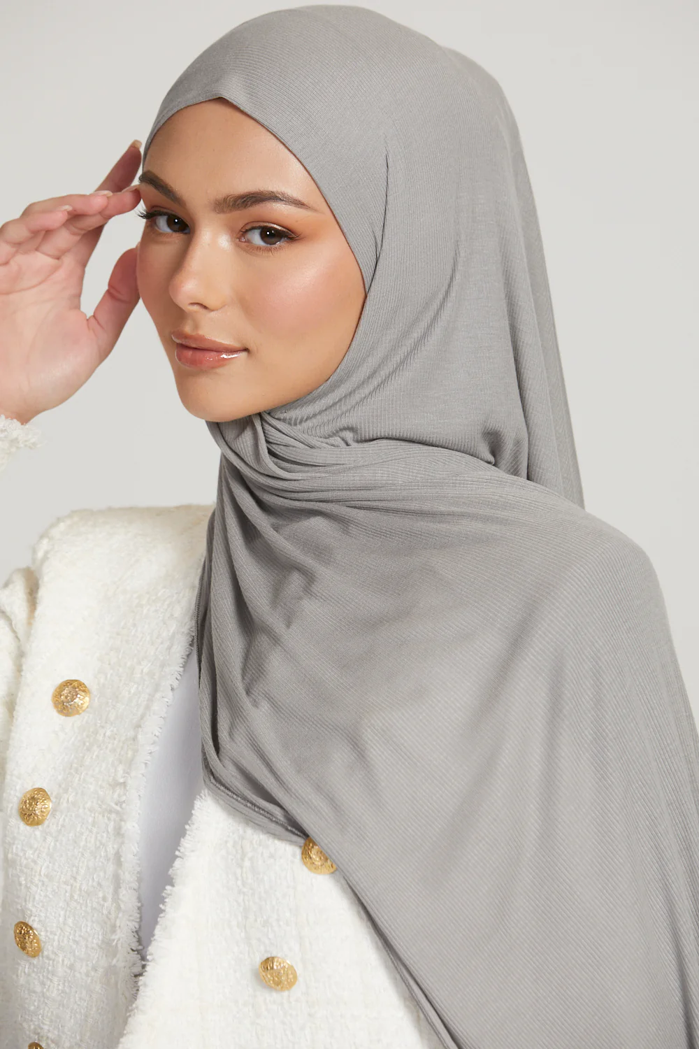 Premium Bamboo Ribbed Jersey Hijab - Silver Grey - Image 2