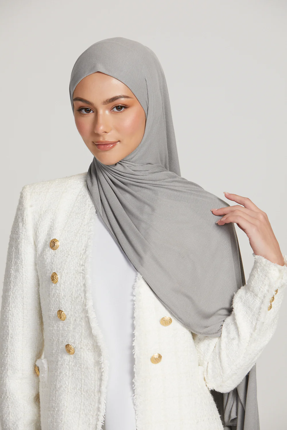Premium Bamboo Ribbed Jersey Hijab - Silver Grey - Image 3