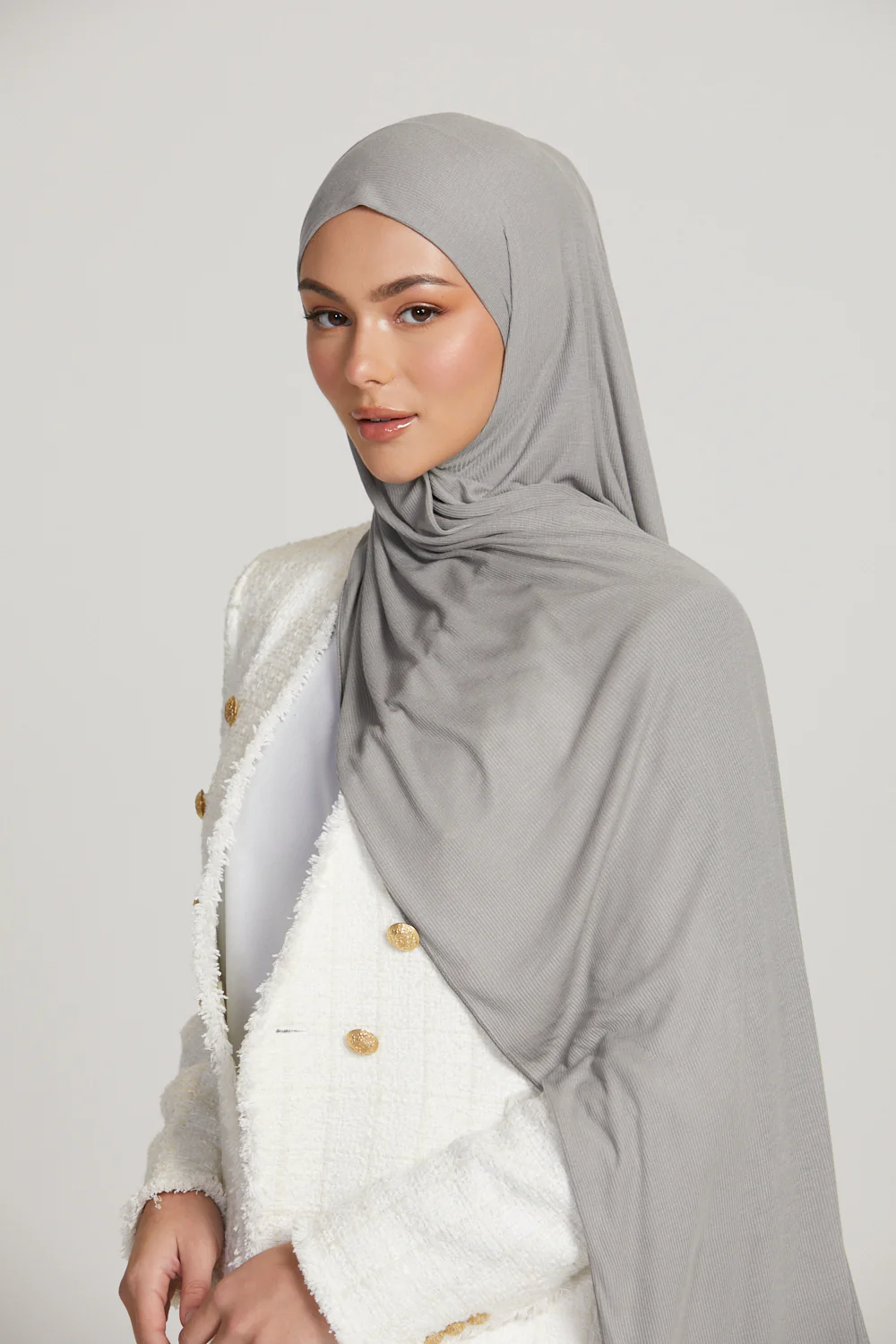 Premium Bamboo Ribbed Jersey Hijab - Silver Grey - Image 4