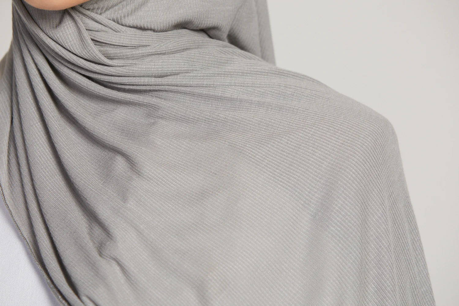 Premium Bamboo Ribbed Jersey Hijab - Silver Grey - Image 5