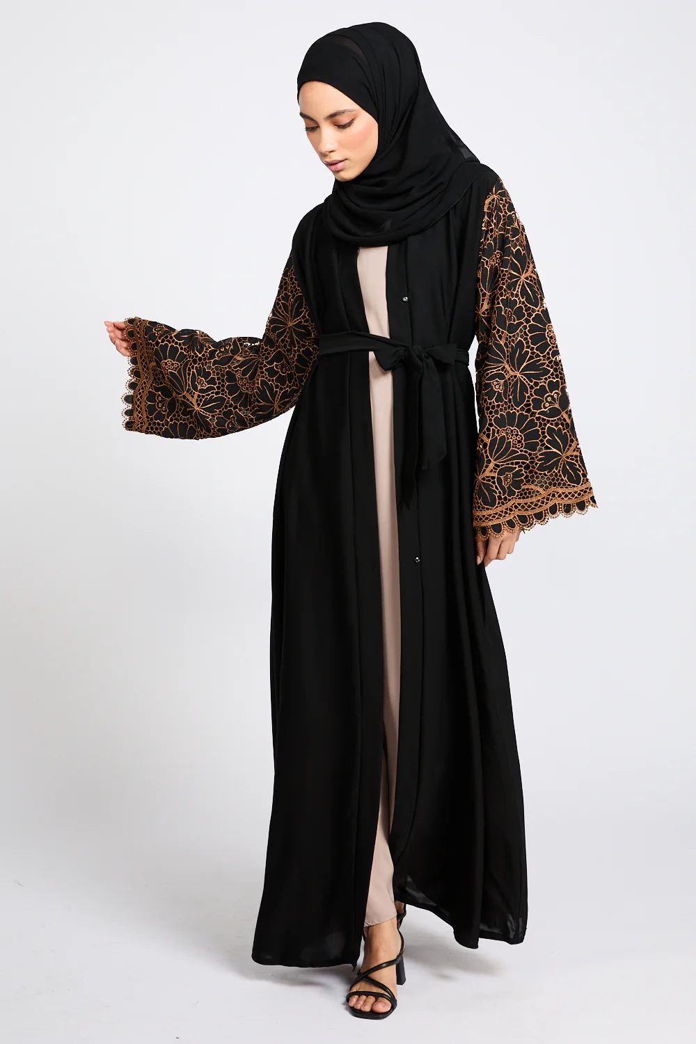 Premium Black Blossom Lace Detail Open Abaya - LIMITED EDITION - Image 10