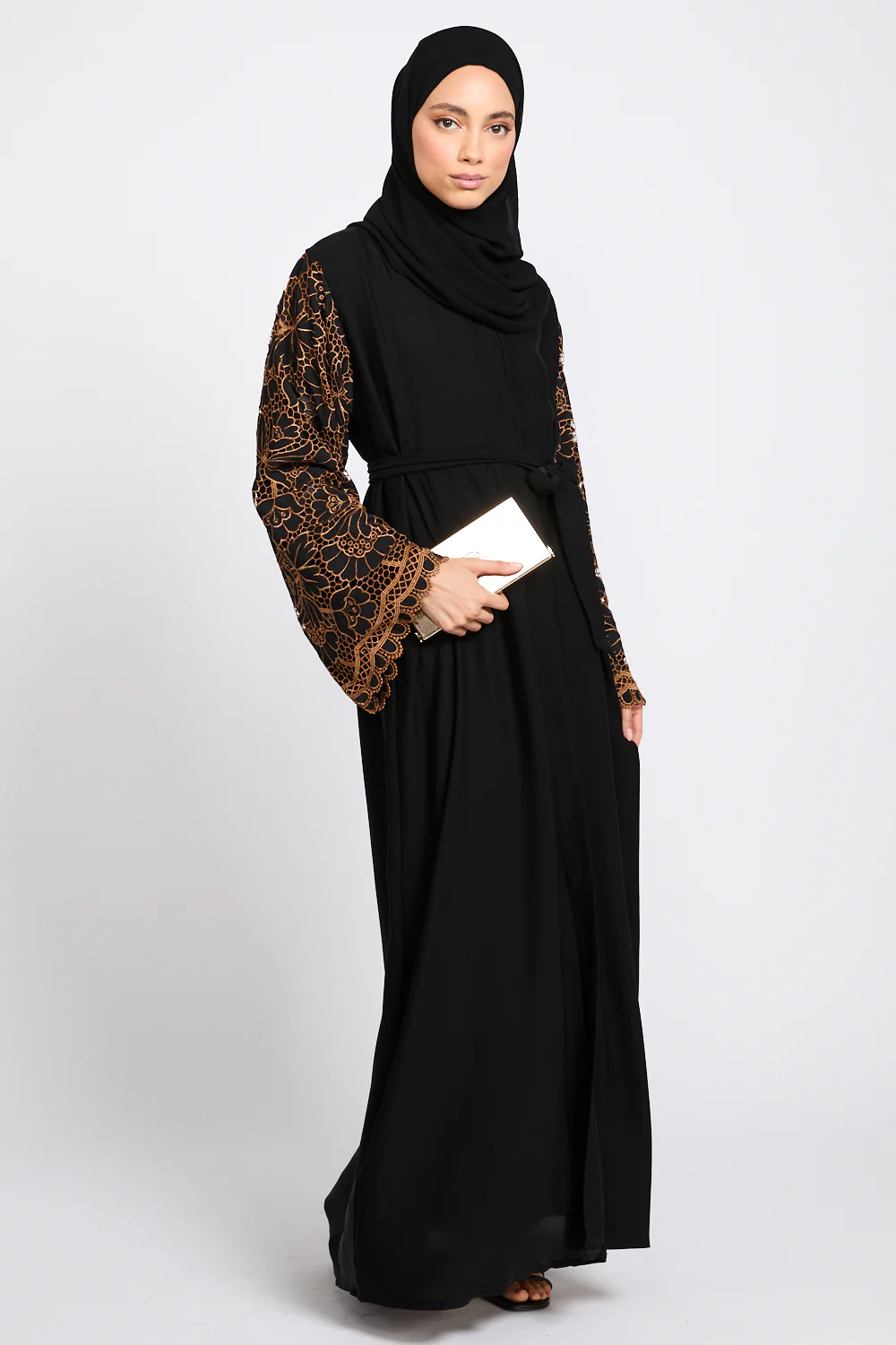 Premium Black Blossom Lace Detail Open Abaya - LIMITED EDITION - Image 11