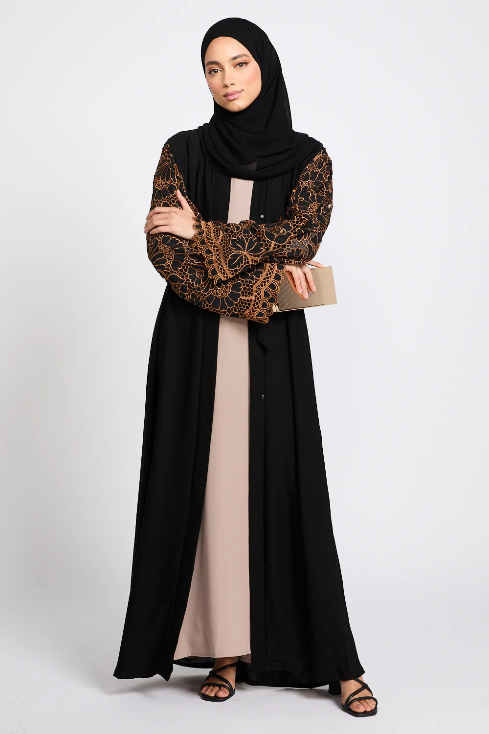 Premium Black Blossom Lace Detail Open Abaya - LIMITED EDITION - Image 7