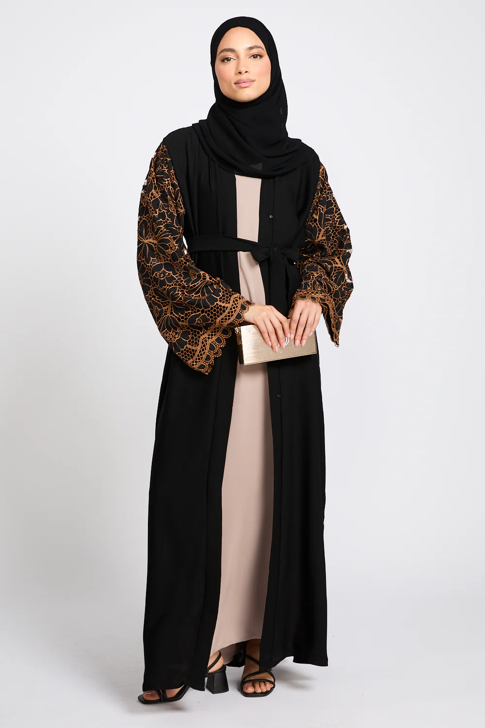 Premium Black Blossom Lace Detail Open Abaya - LIMITED EDITION - Image 8