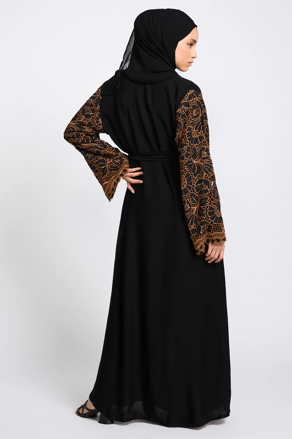 Premium Black Blossom Lace Detail Open Abaya - LIMITED EDITION - Image 9