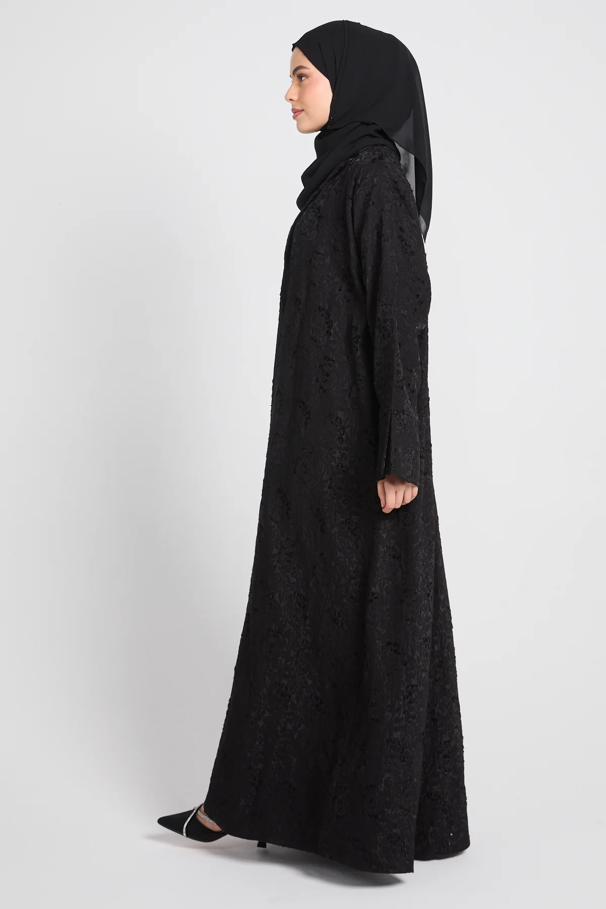 Premium Black Jacquard Blazer Four Piece Abaya Set - Image 5