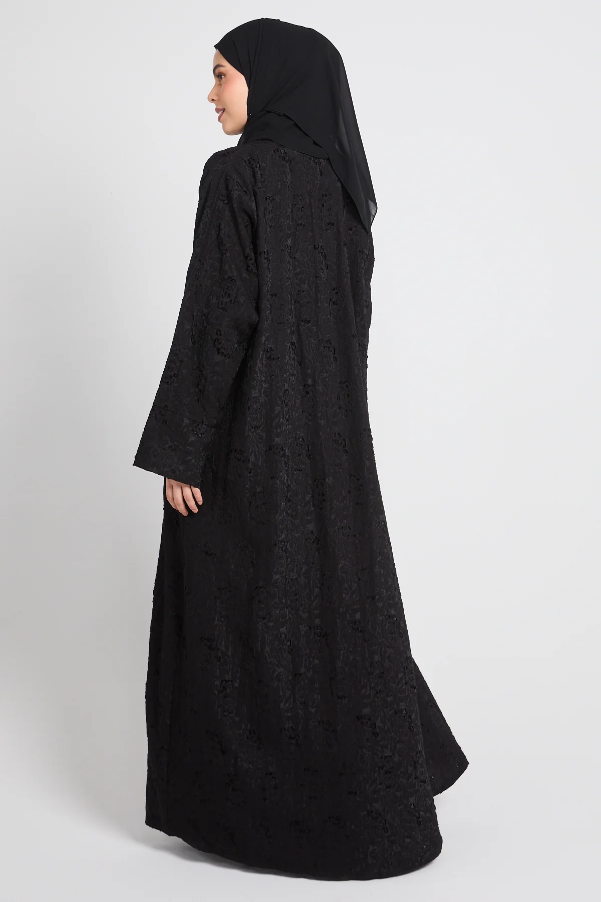 Premium Black Jacquard Blazer Four Piece Abaya Set - Image 7