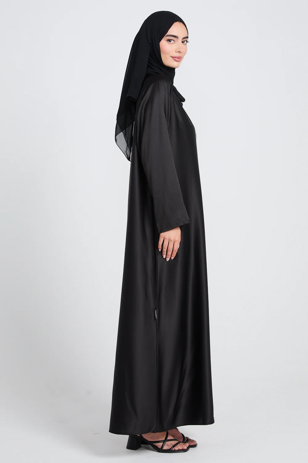 Premium Black Satin Inner Slip Dress - LONG SLEEVE - Image 6