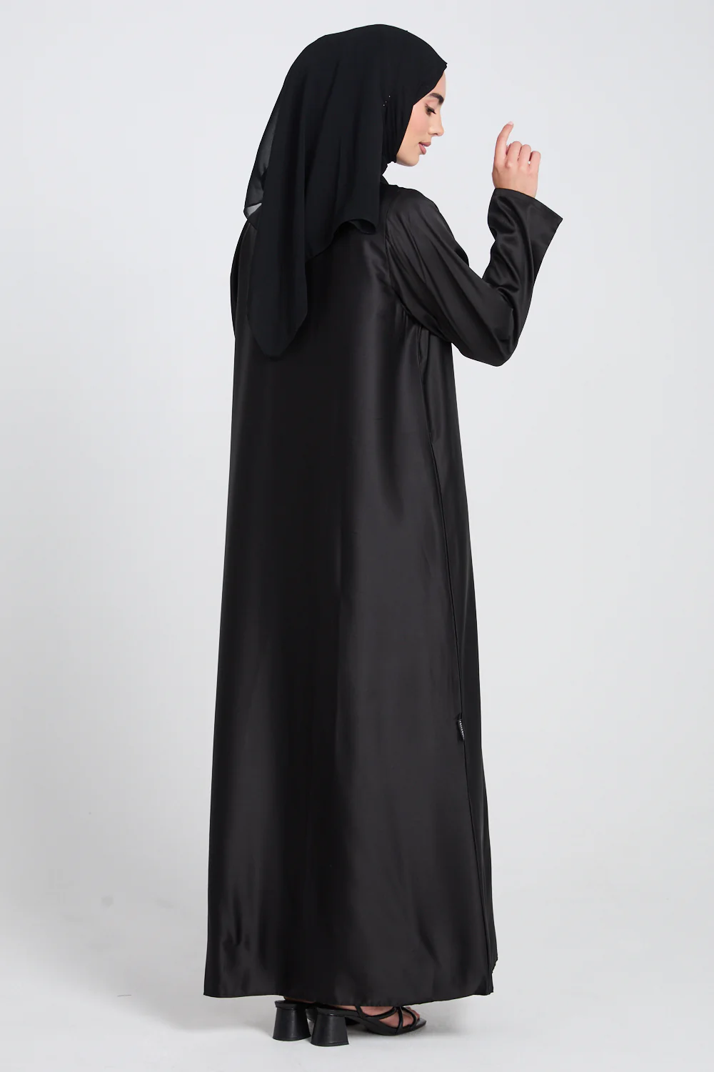 Premium Black Satin Inner Slip Dress - LONG SLEEVE - Image 7