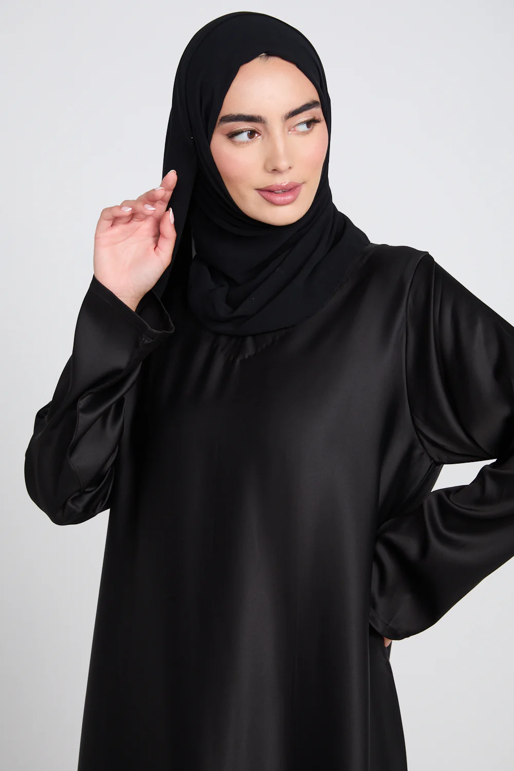 Premium Black Satin Inner Slip Dress - LONG SLEEVE - Image 8