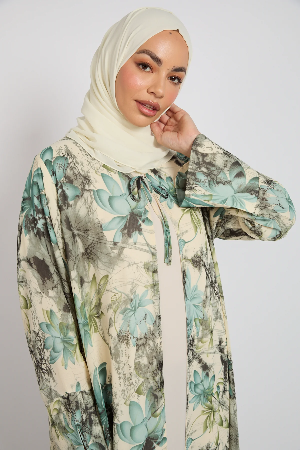 Premium Botanical Dream Tie Front Chiffon Open Abaya - LIMITED EDITION - Image 2