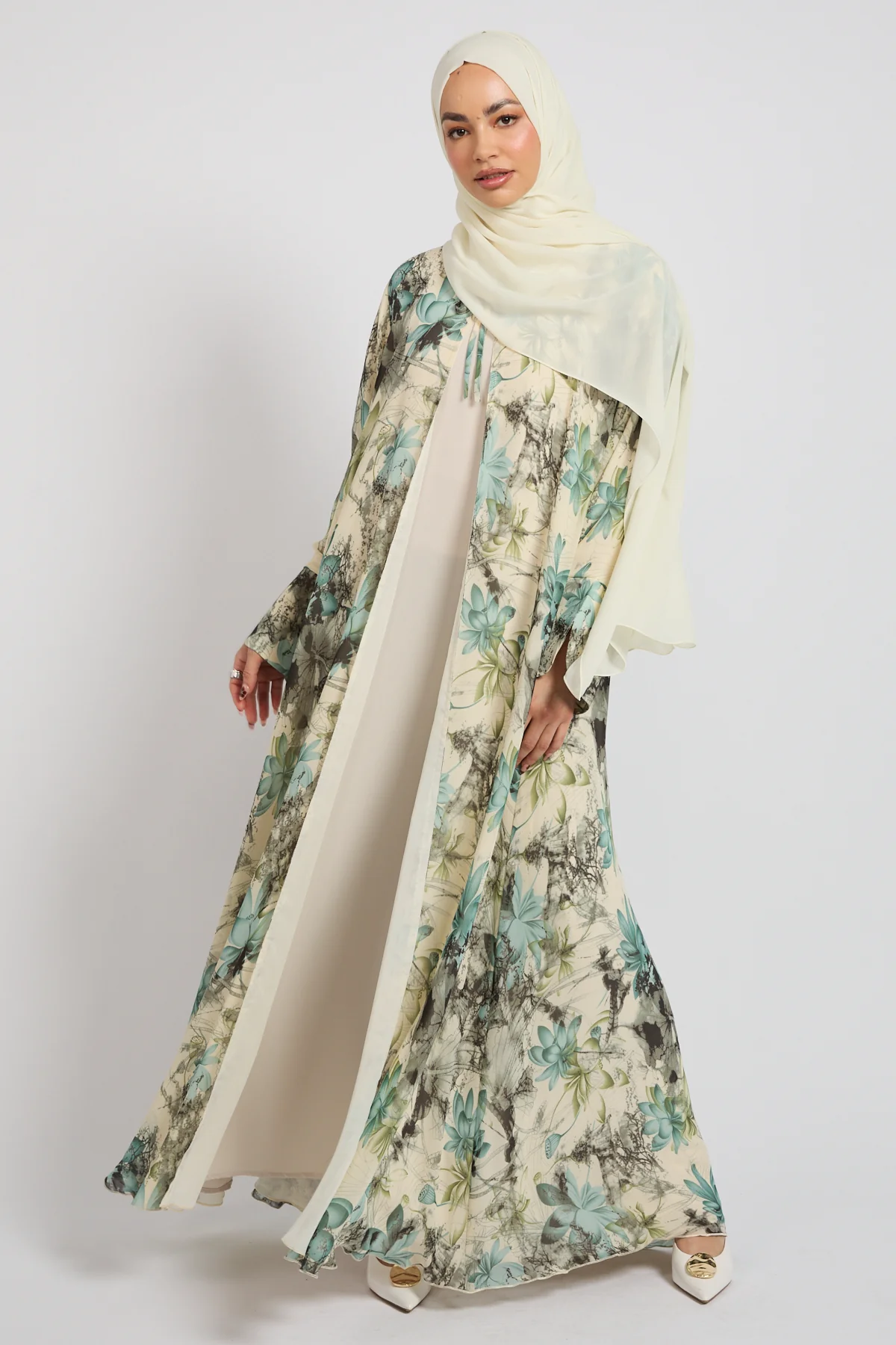 Premium Botanical Dream Tie Front Chiffon Open Abaya - LIMITED EDITION - Image 3