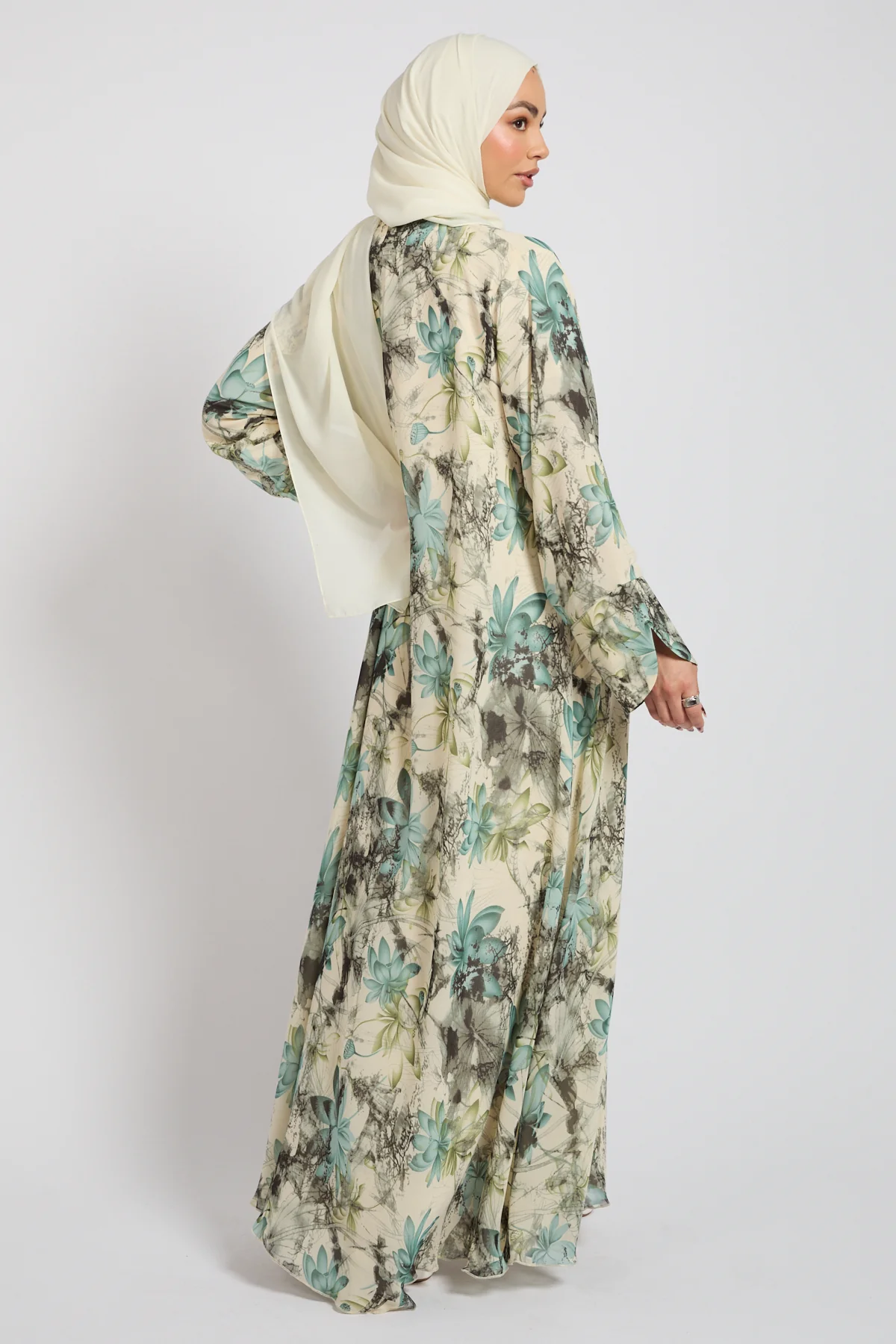 Premium Botanical Dream Tie Front Chiffon Open Abaya - LIMITED EDITION - Image 4
