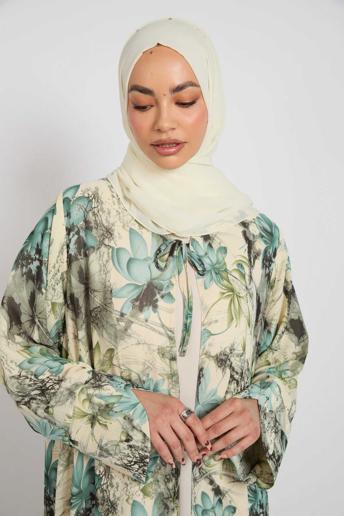 Premium Botanical Dream Tie Front Chiffon Open Abaya - LIMITED EDITION - Image 5