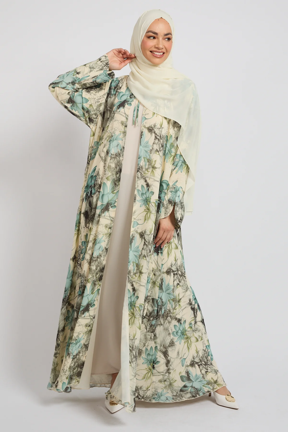 Premium Botanical Dream Tie Front Chiffon Open Abaya - LIMITED EDITION - Image 6