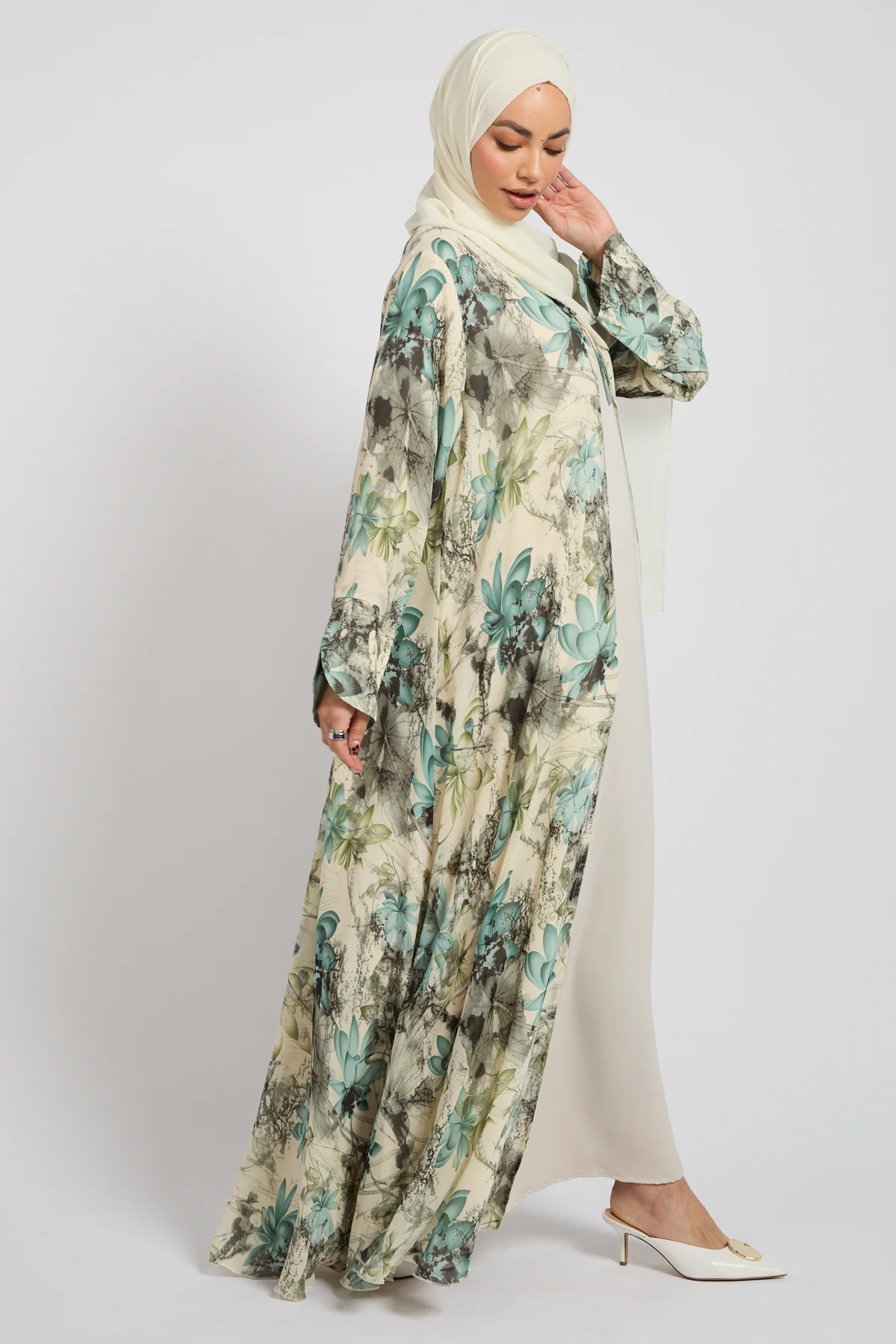 Premium Botanical Dream Tie Front Chiffon Open Abaya - LIMITED EDITION - Image 7