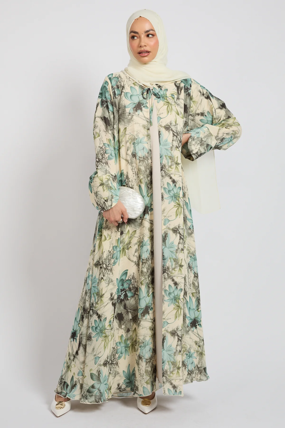Premium Botanical Dream Tie Front Chiffon Open Abaya - LIMITED EDITION - Image 8
