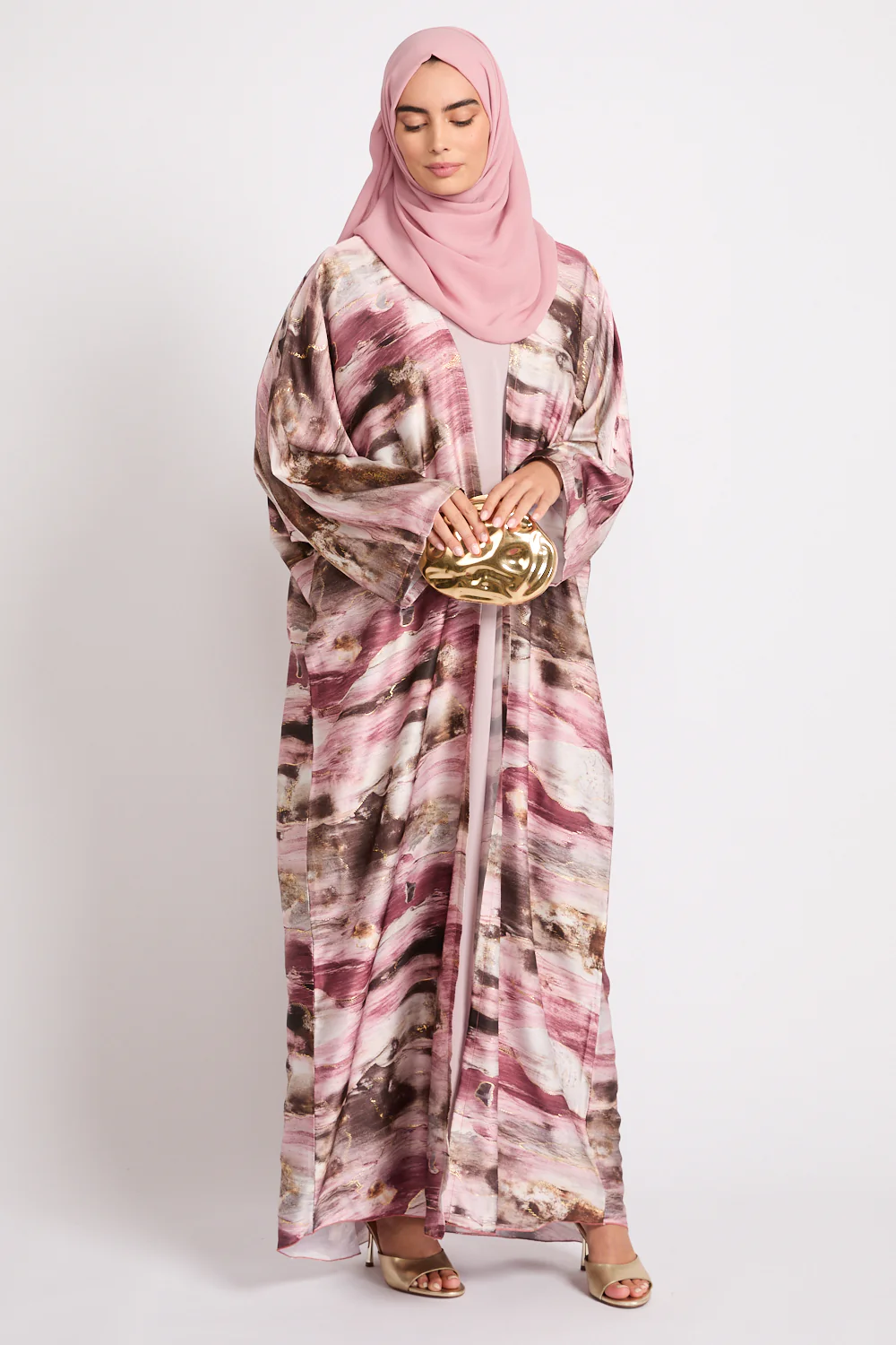 Premium Celestial Open Abaya – Rosé Horizon- LIMITED EDITION