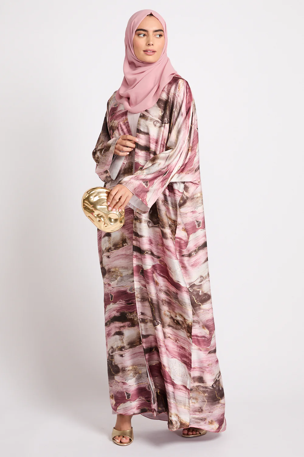 Premium Celestial Open Abaya – Rosé Horizon- LIMITED EDITION - Image 3