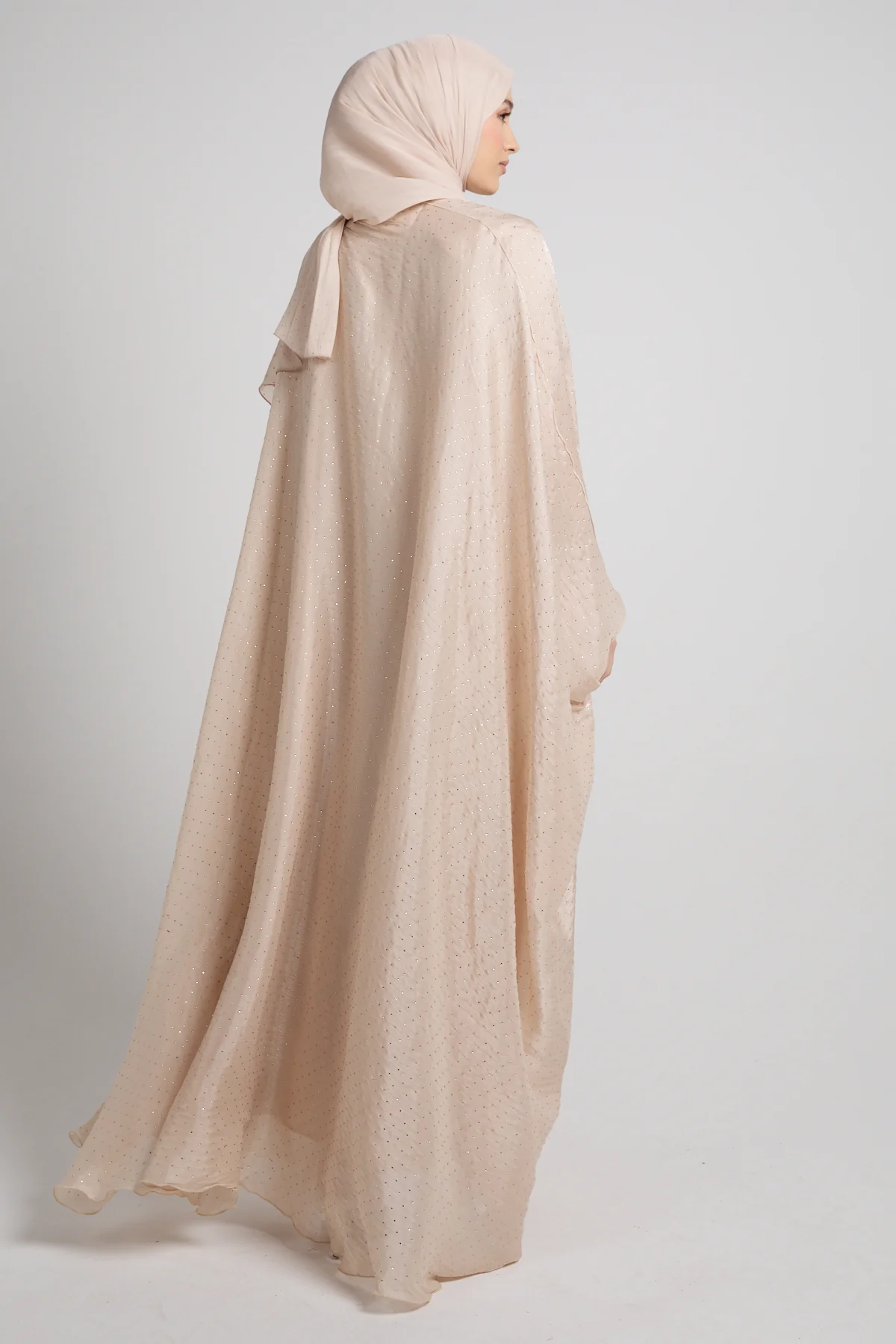 Premium Celestial Sheen Open Bisht Abaya – Blush Nude - Image 5