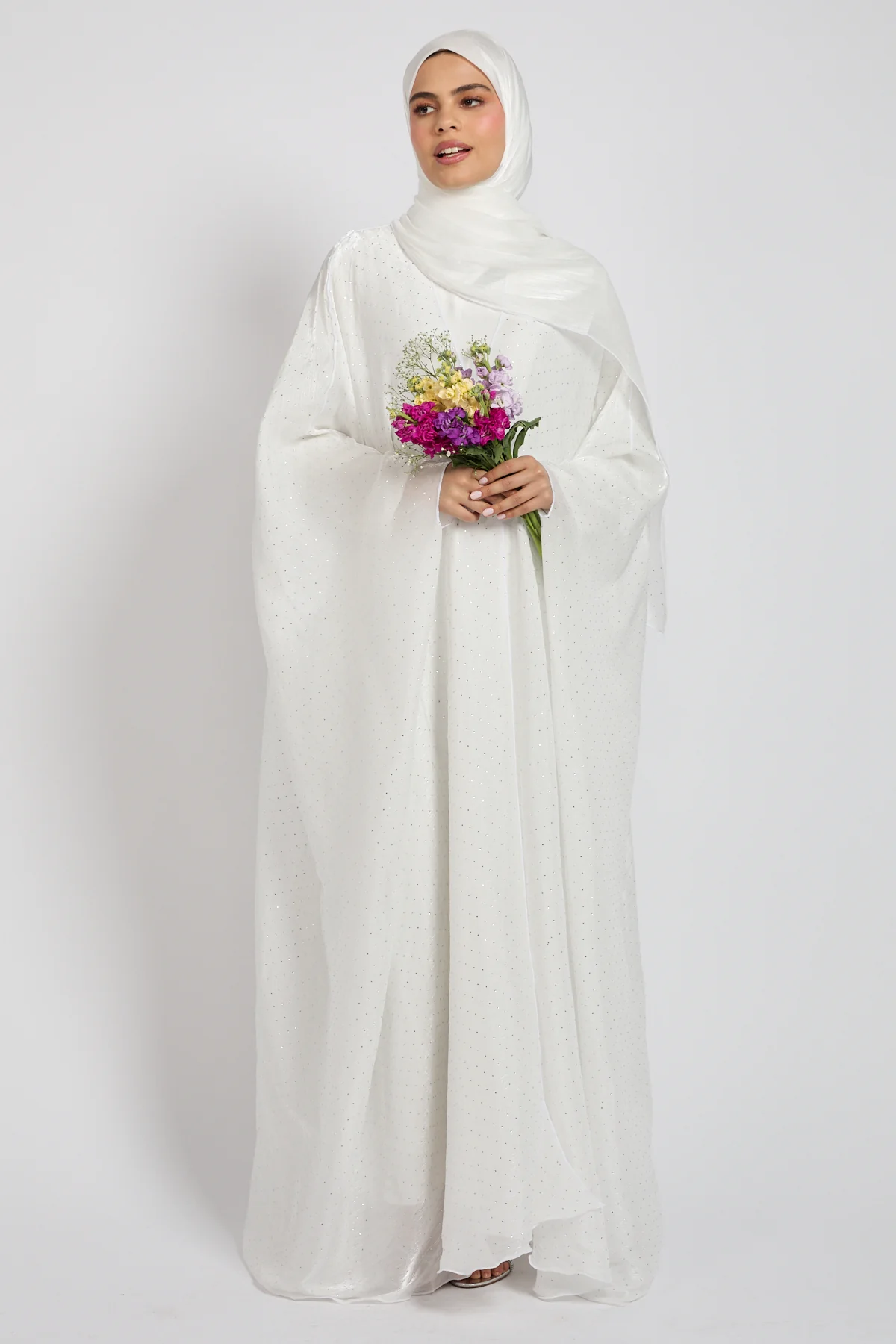 Premium Celestial Sheen Open Bisht Abaya – White