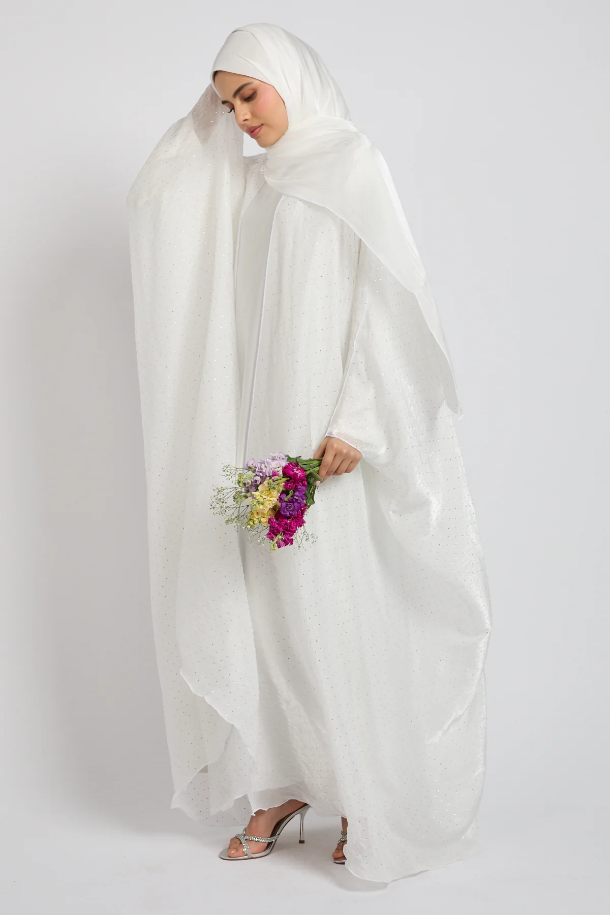 Premium Celestial Sheen Open Bisht Abaya – White - Image 10