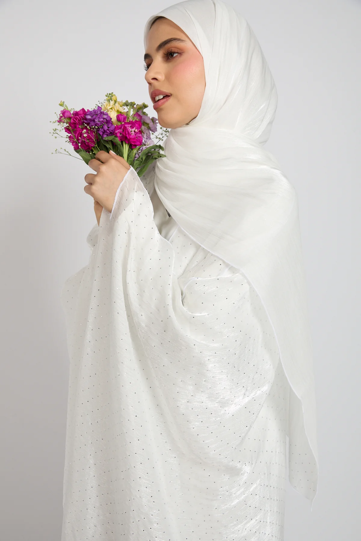 Premium Celestial Sheen Open Bisht Abaya – White - Image 2