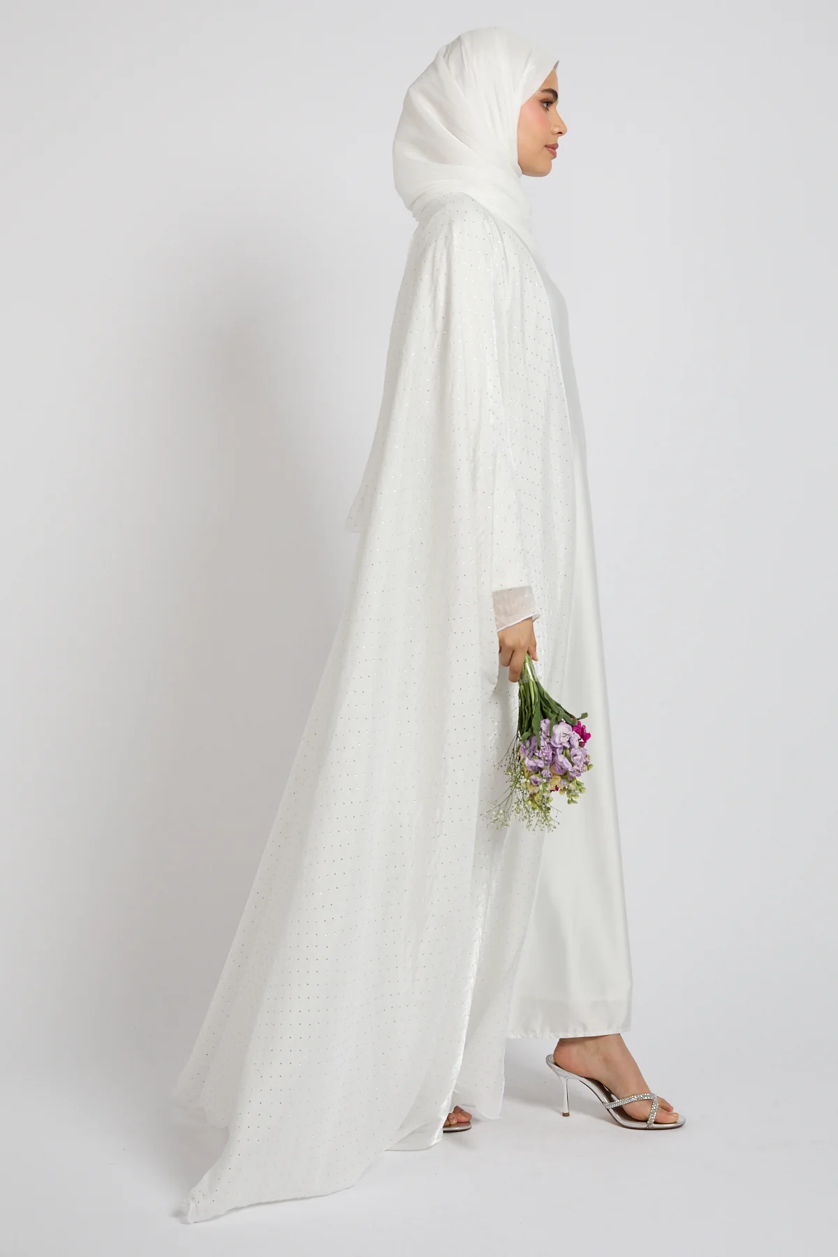 Premium Celestial Sheen Open Bisht Abaya – White - Image 5