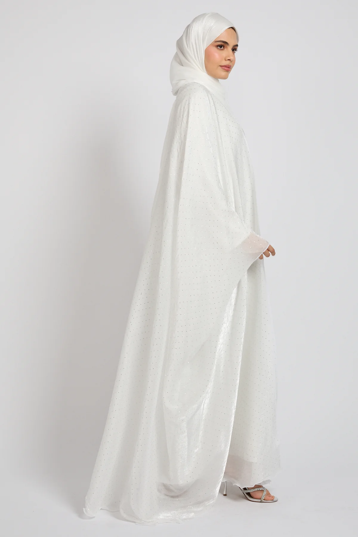 Premium Celestial Sheen Open Bisht Abaya – White - Image 8