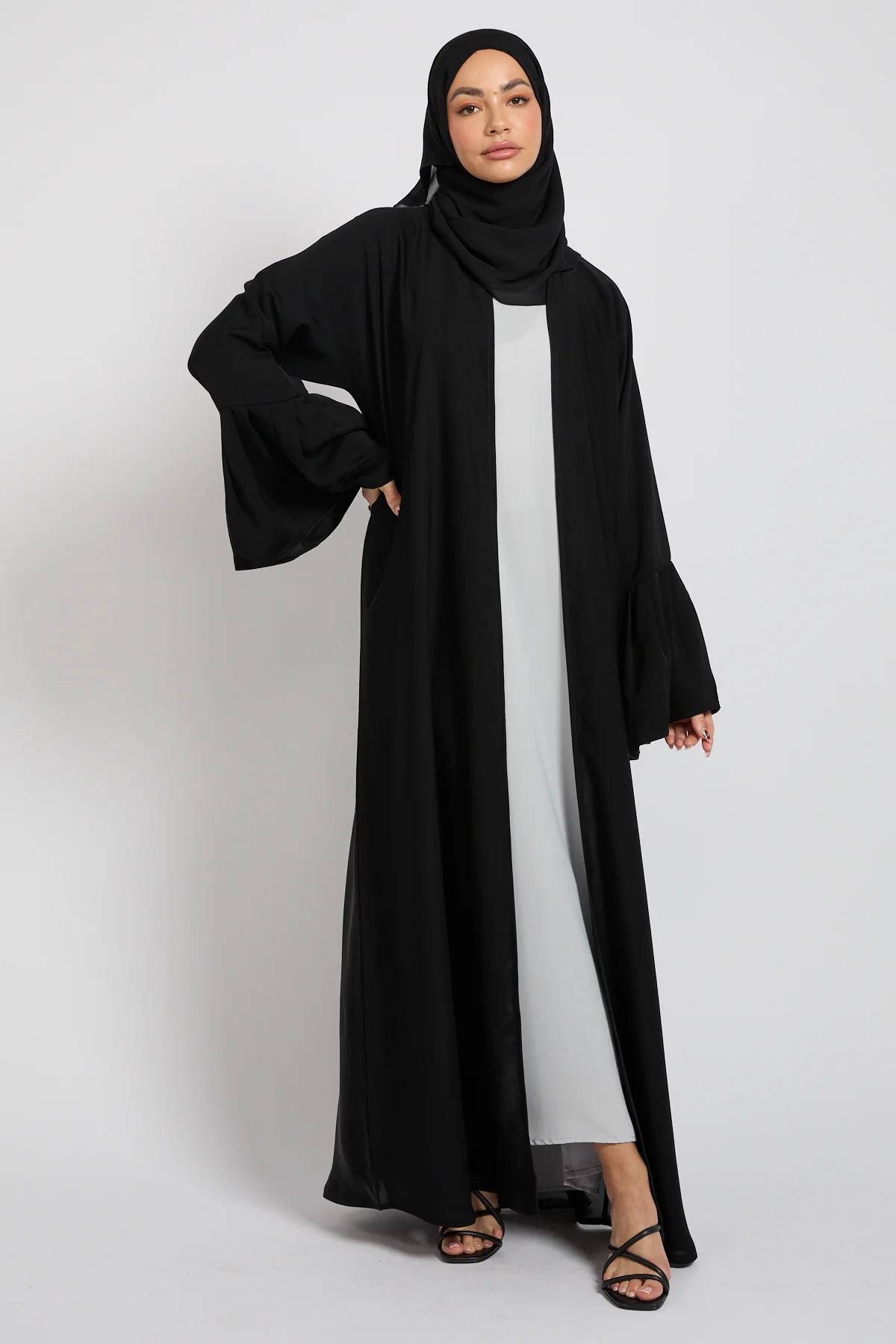 Premium Classic Black Bell Sleeve Kimono Open Abaya