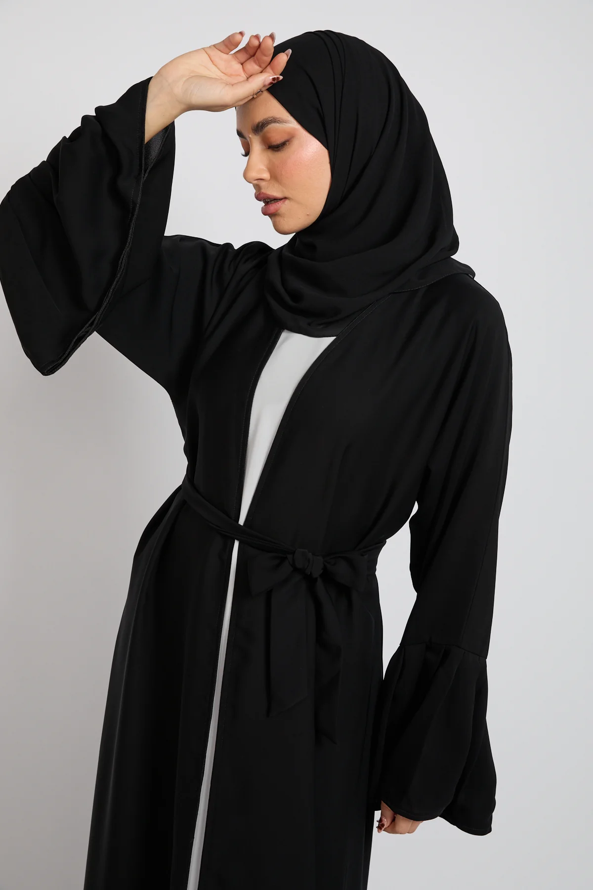Premium Classic Black Bell Sleeve Kimono Open Abaya - Image 2