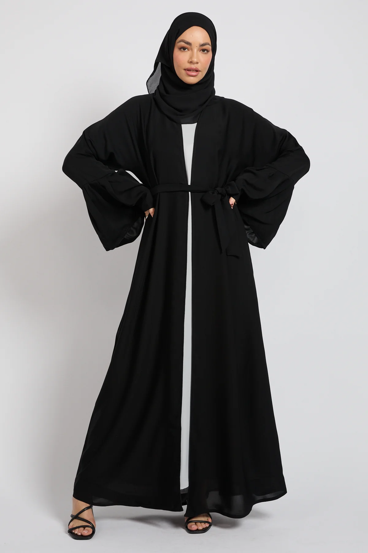 Premium Classic Black Bell Sleeve Kimono Open Abaya - Image 6