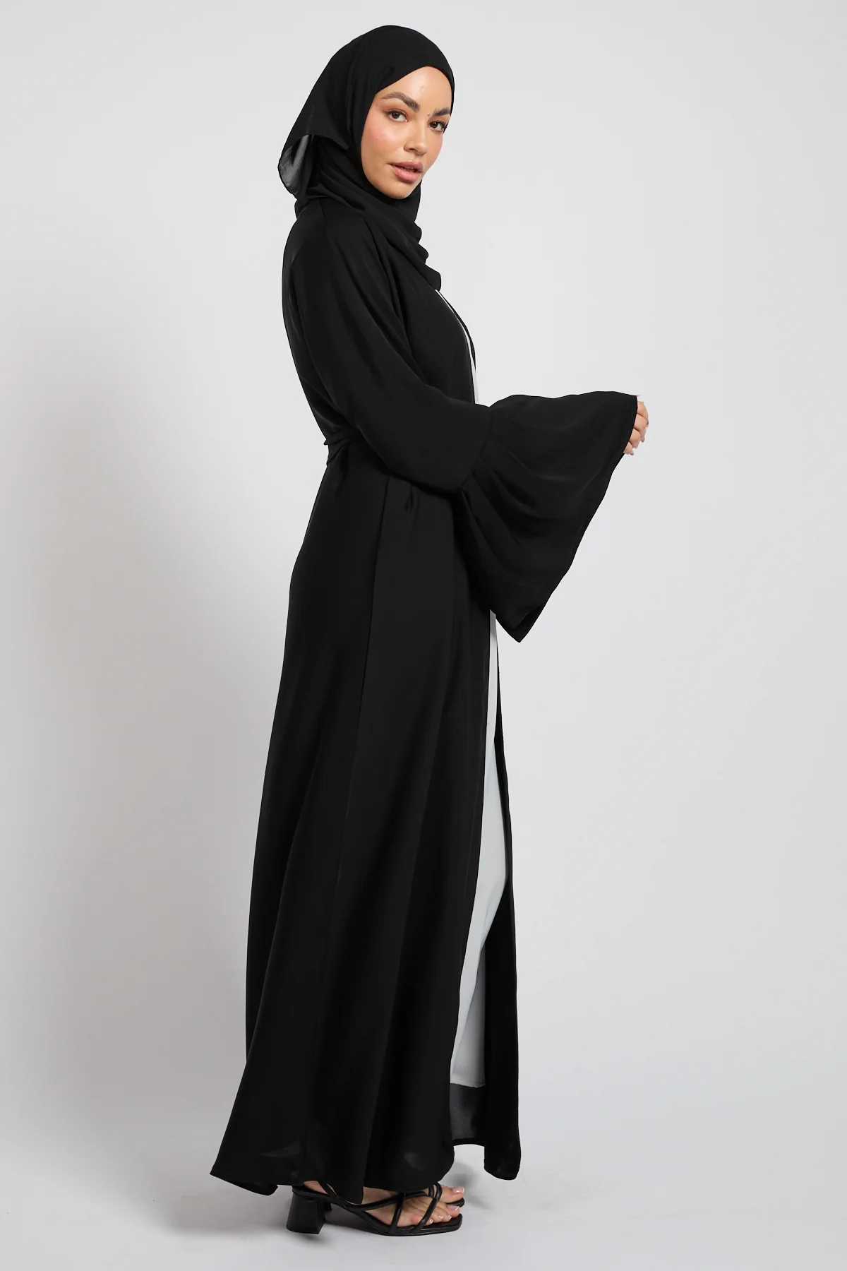 Premium Classic Black Bell Sleeve Kimono Open Abaya - Image 8