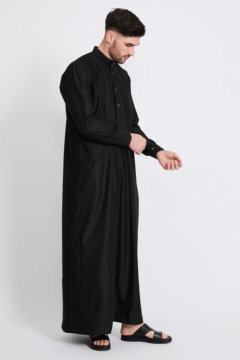 Premium Classic Buttoned Thobe - Black - Image 4