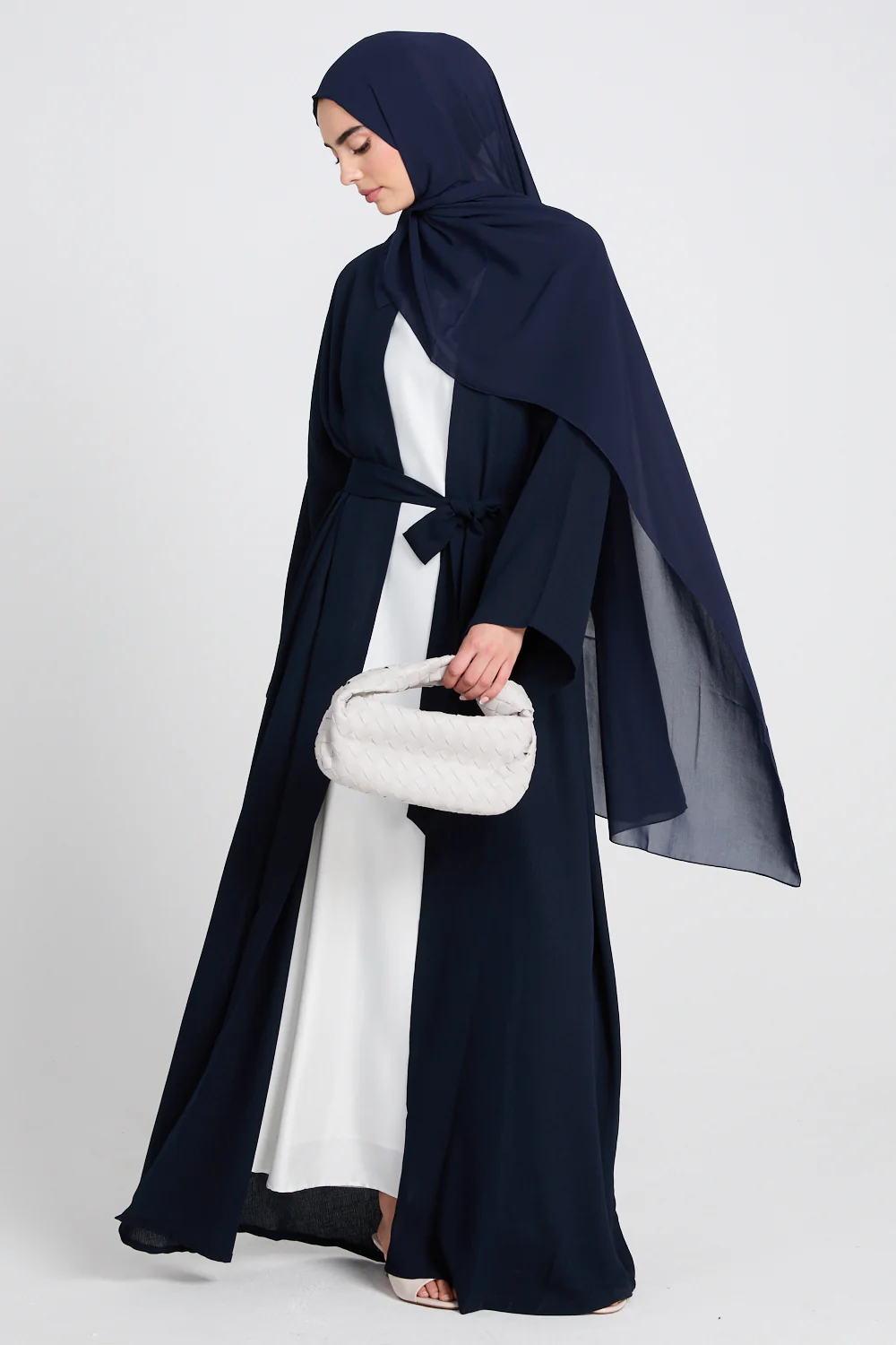 Premium Classic Linen Blend Open Abaya - Navy