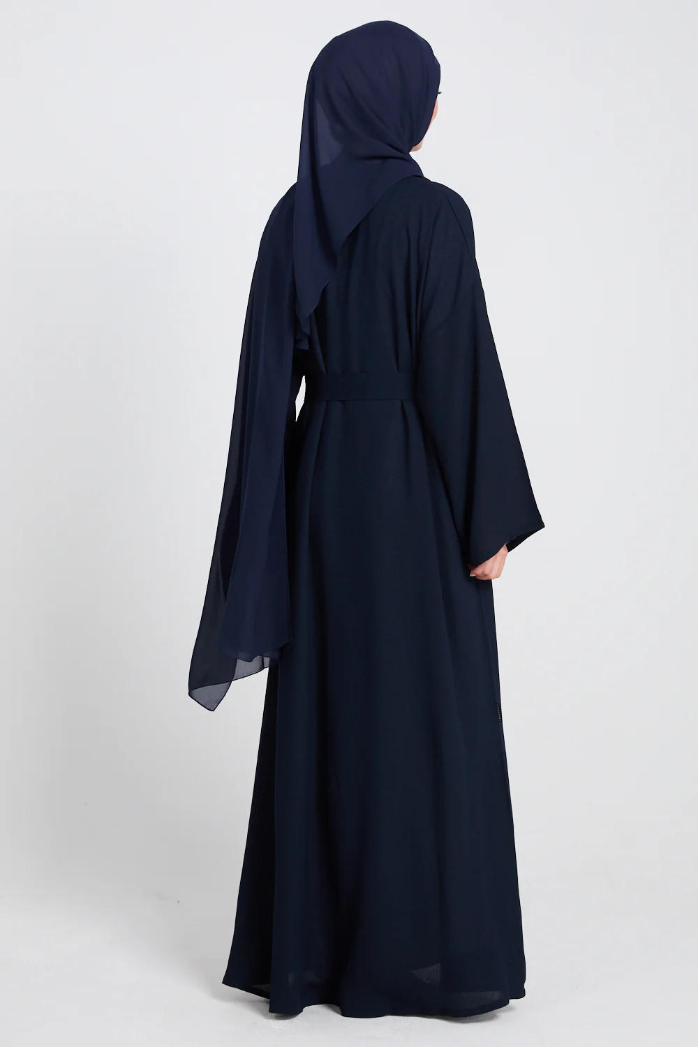 Premium Classic Linen Blend Open Abaya - Navy - Image 9