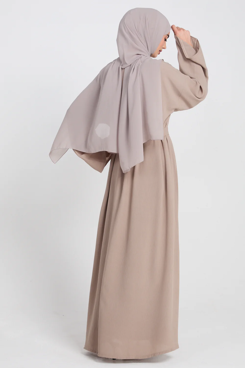 Premium Classic Linen Blend Open Abaya - Soft Truffle - Image 10