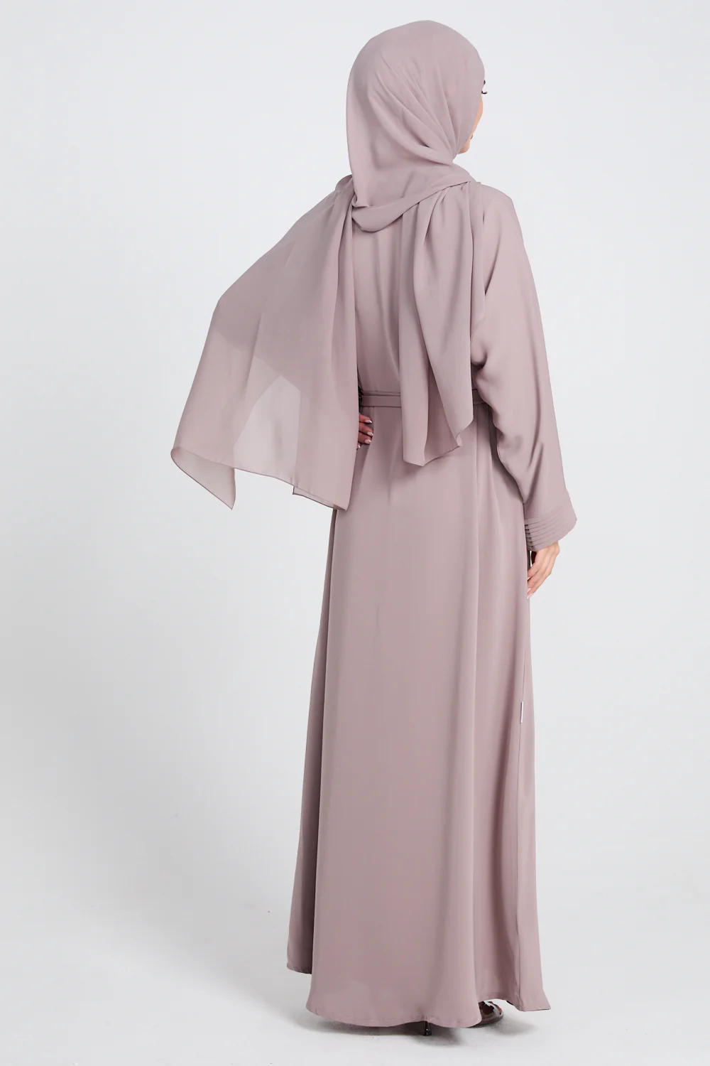 Premium Classic Open Abaya with Pleated Cuff - Blushed Mink - Image 8
