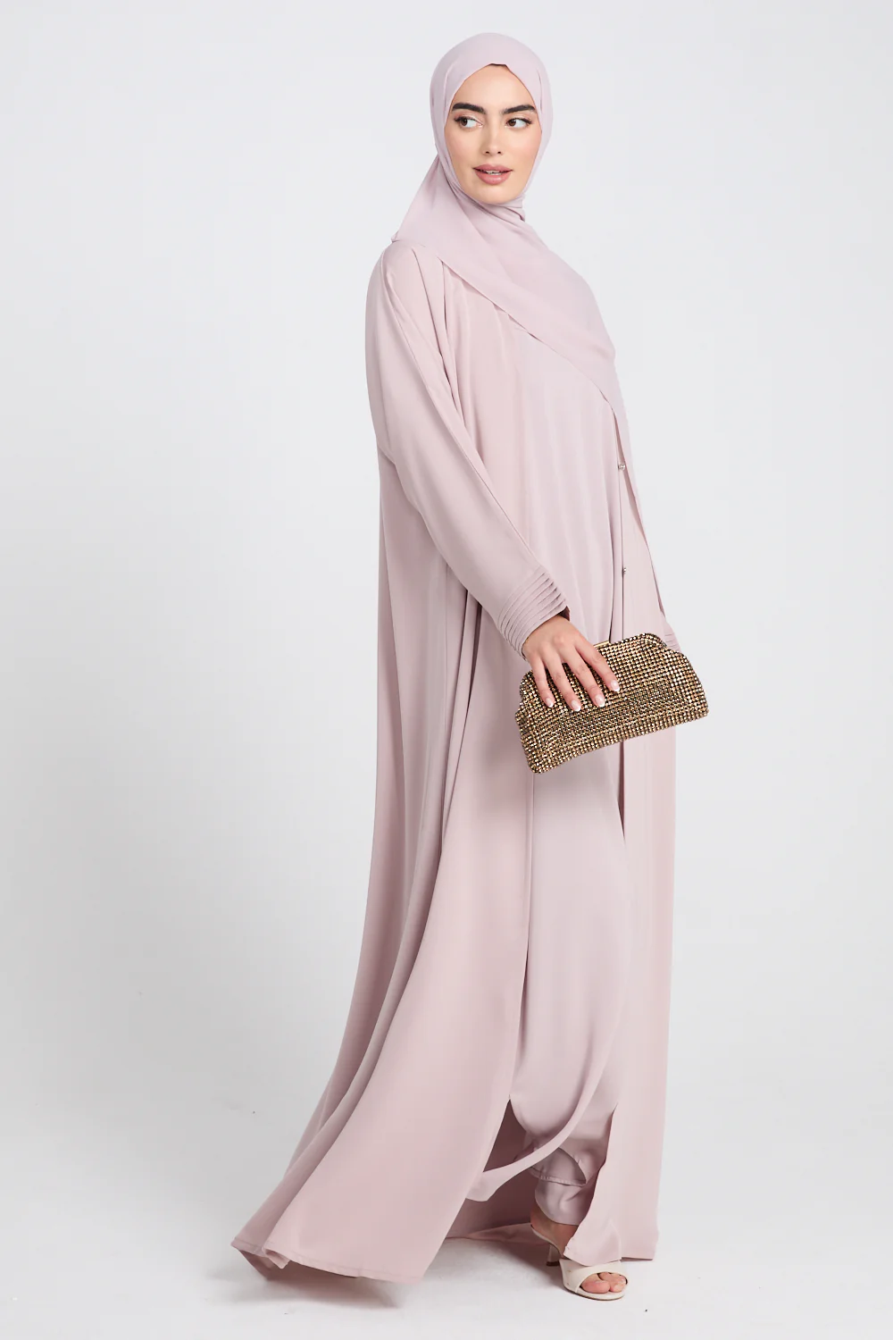 Premium Classic Open Abaya with Pleated Cuff Detailing - English Rose