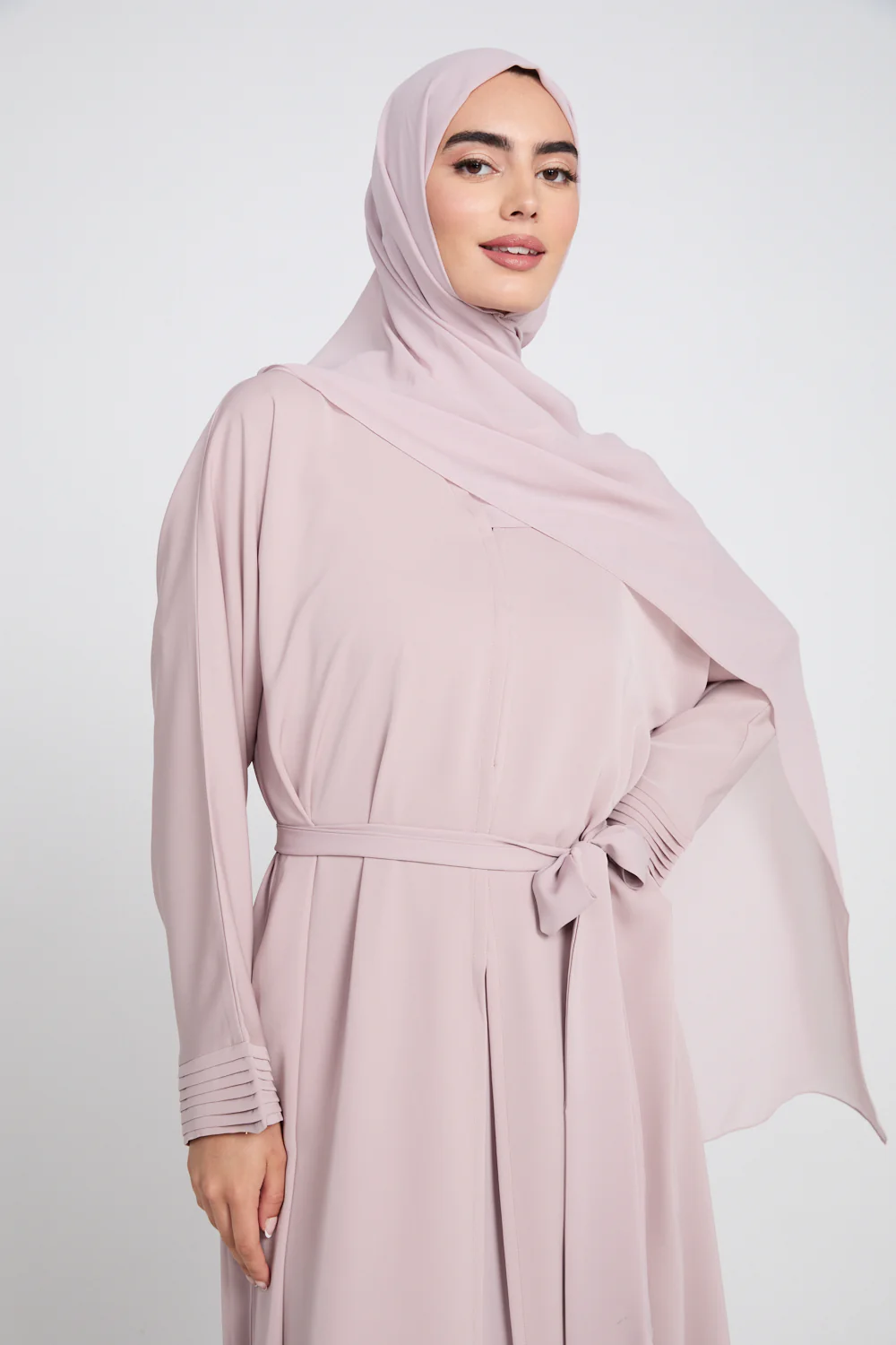 Premium Classic Open Abaya with Pleated Cuff Detailing - English Rose - Image 2