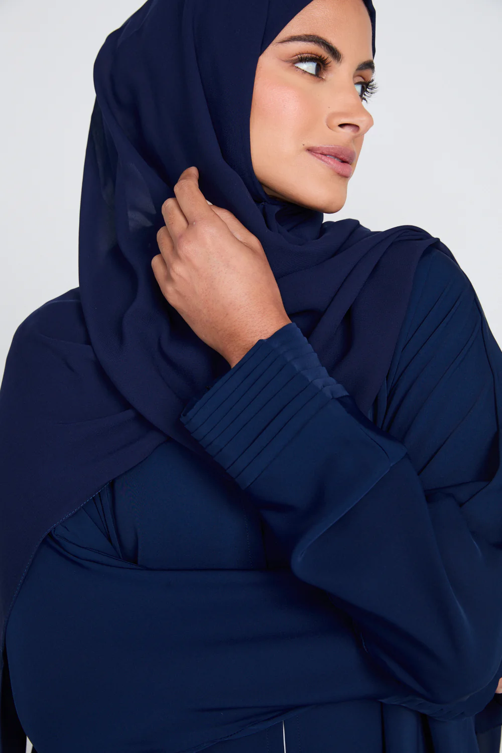 Premium Classic Open Abaya with Pleated Cuff Detailing - Navy - Image 2